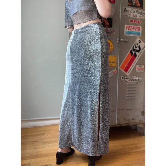90s vintage silver maxi skirt bias cut lurex 1990s - Picture 3 of 7